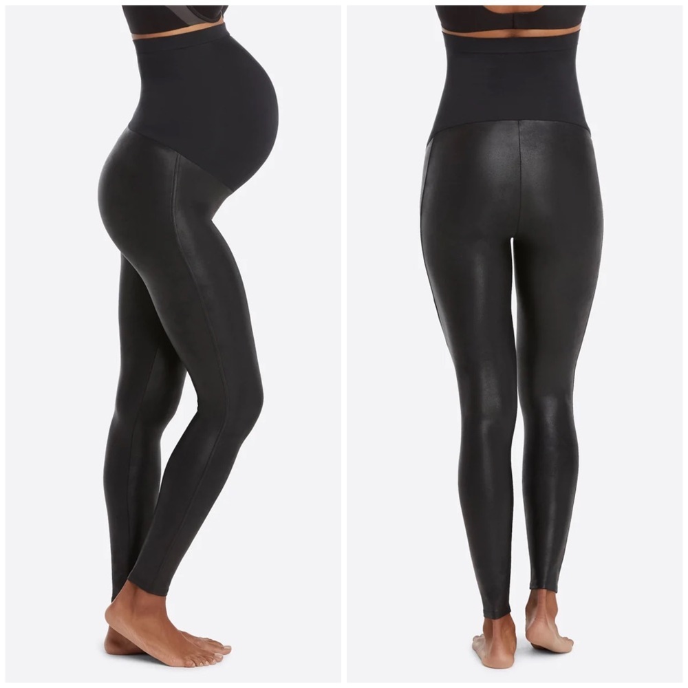 Spanx mama maternity faux leather leggings black XS NEW